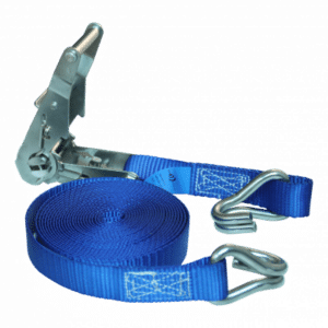Spanband met rvs ratel en dubbele punthaak blauw 25mm 5000mm polyester